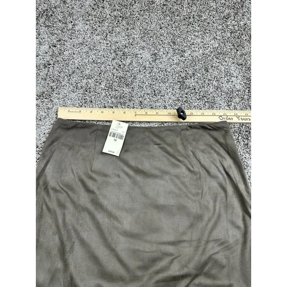 J. Jill‎ Faux Suede Midi Skirt Gray Flounce Hem Boho Workwear Size 10 NWT
